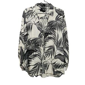 Tahari Tropical Print Linen Button Down Tunic Blouse